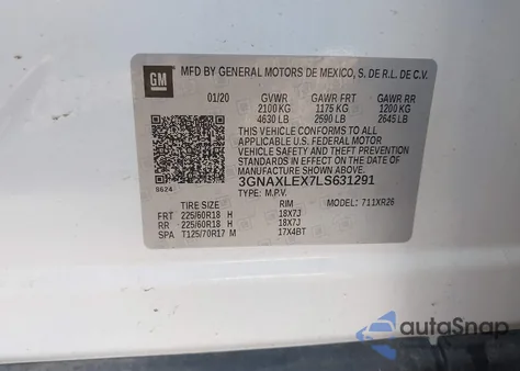 2020 Chevrolet Equinox Fwd Lt 2.0L Turbo from USA, damaged, VIN 3GNAXLEX7LS631291